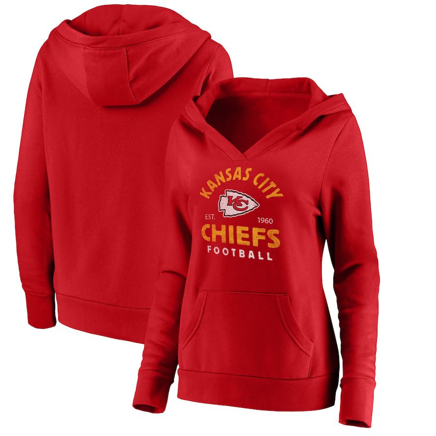 Women Kansas City Chiefs Fanatics Branded Red Vintage Arch V-Neck Pullover Hoodie->women nfl jersey->Women Jersey